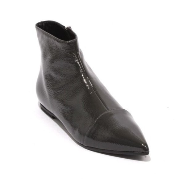 ITALIAN Gray Patent Leather Zip Pointy Flat Boots